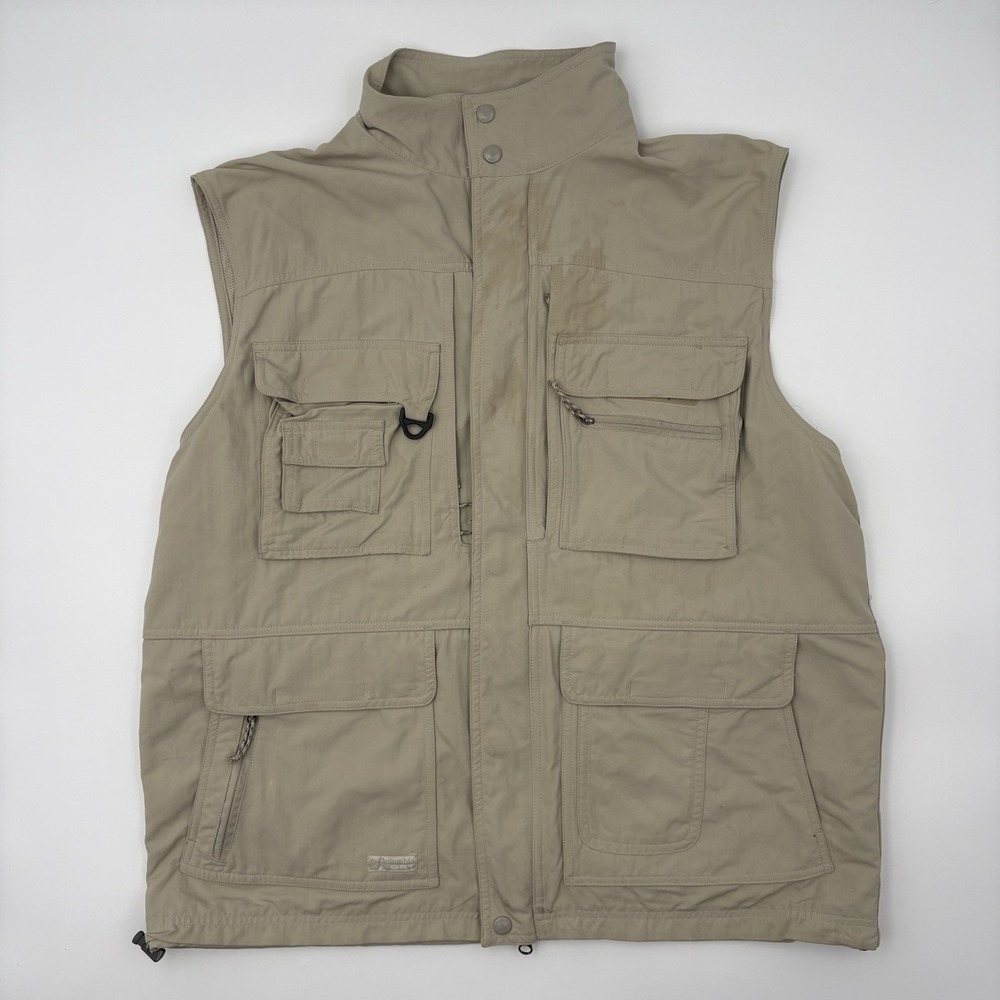 Vintage Columbia GRT Fishing Vest Mens XL Beige Multi-Pocket Y2K Outdoor Utility